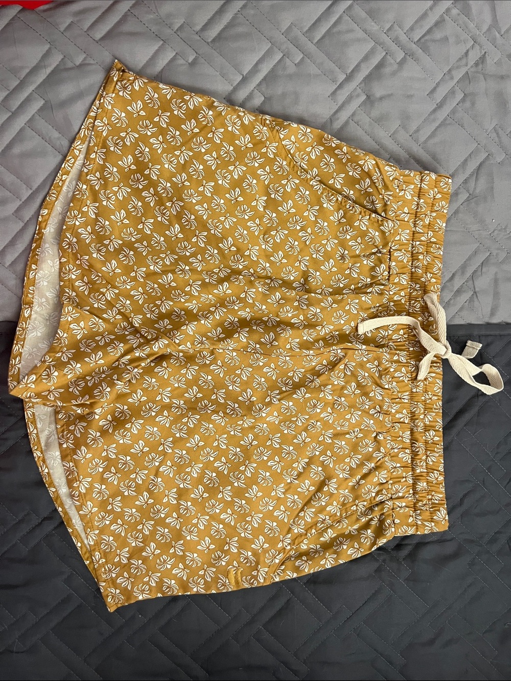 Women’s Mustard Floral Athletic Shorts with Drawstring
